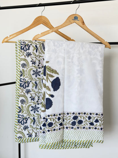 Blue Poppy Jaal Reversible Dohar - Single Pair in Mulmul