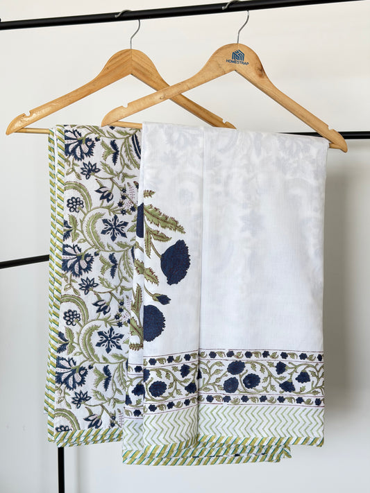 Blue Poppy Jaal Reversible Dohar - Single Pair in Mulmul