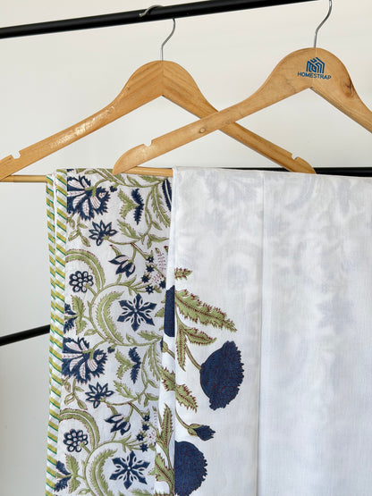 Blue Poppy Jaal Reversible Dohar - Single Pair in Mulmul