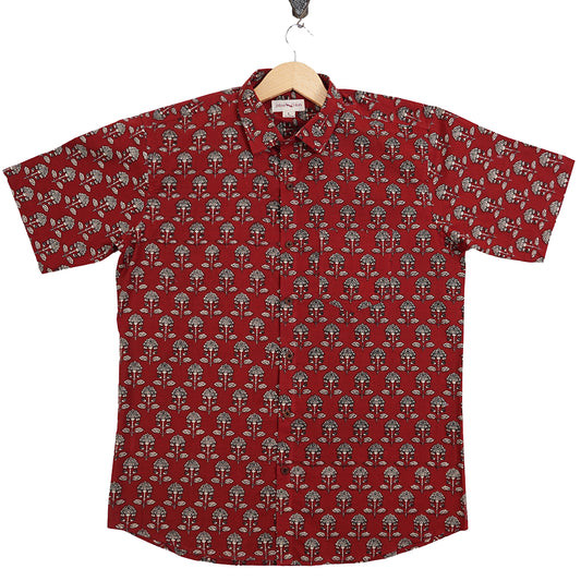 Raging Red & Blossom Half-Sleeves Shirt