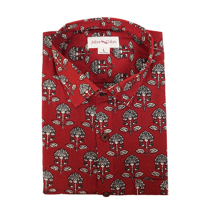 Raging Red & Blossom Half-Sleeves Shirt