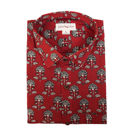 Raging Red & Blossom Half-Sleeves Shirt