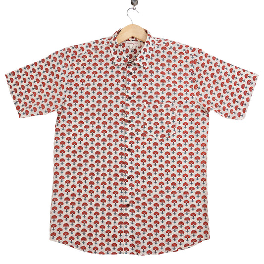 Rising Bloom on Cotton Cloud Half-Sleeves Shirt