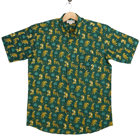 Green Safari with Yellow Stripes Half-Sleeves Shirts