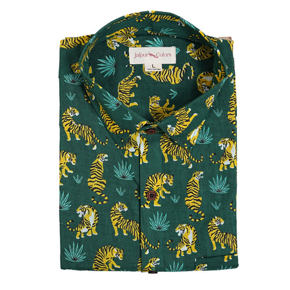 Green Safari with Yellow Stripes Half-Sleeves Shirts