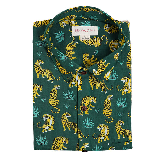 Green Safari with Yellow Stripes Half-Sleeves Shirts