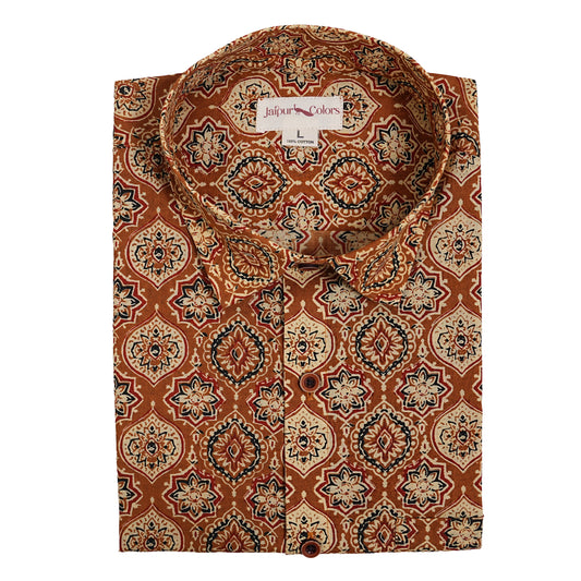 Earth Brown with Festival Flow Half-Sleeves Shirt