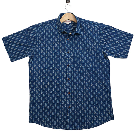 Ocean Leaf in Wind Print Half-Sleeves Shirt