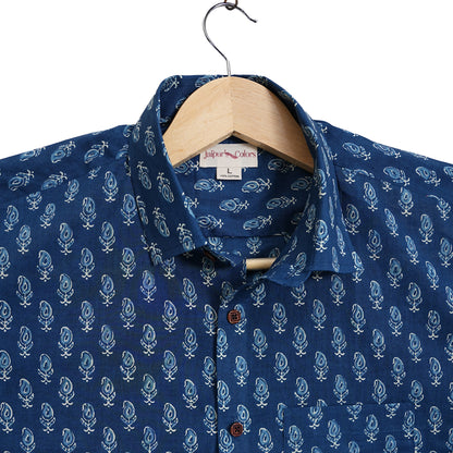 Ocean Leaf in Wind Print Half-Sleeves Shirt