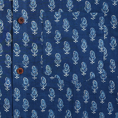 Ocean Leaf in Wind Print Half-Sleeves Shirt