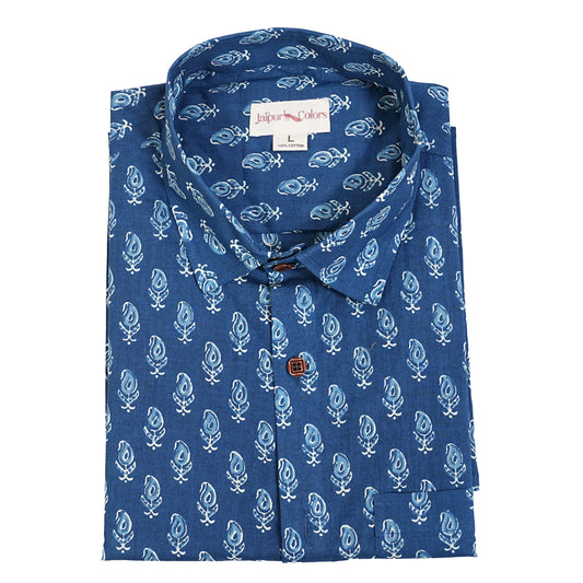 Ocean Leaf in Wind Print Half-Sleeves Shirt