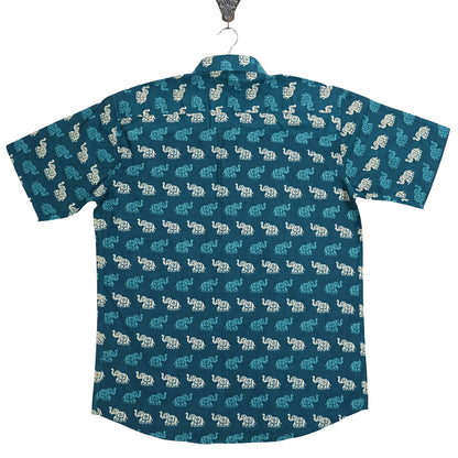 Teal Trails with Tiny Elephants Half-Sleeves Shirt