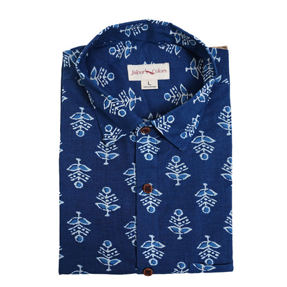Midnight Garden with Light Petals Half-Sleeves Shirt