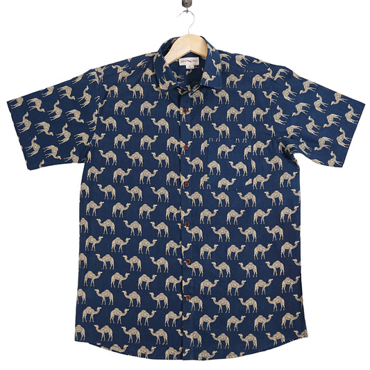 Wild Blues with White Camels Half-Sleeves Shirt