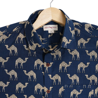 Wild Blues with White Camels Half-Sleeves Shirt