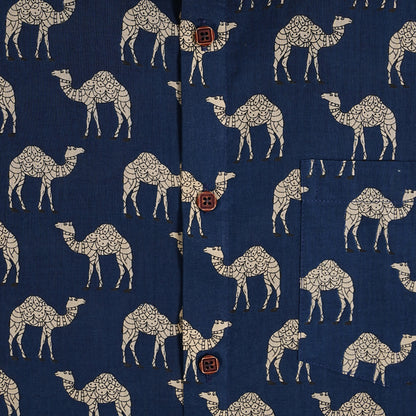 Wild Blues with White Camels Half-Sleeves Shirt