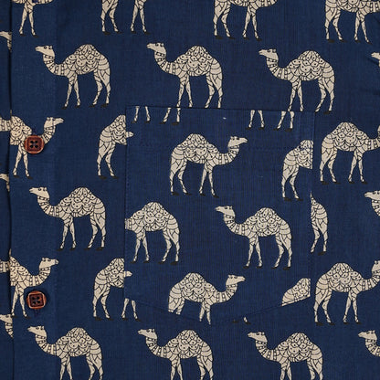 Wild Blues with White Camels Half-Sleeves Shirt
