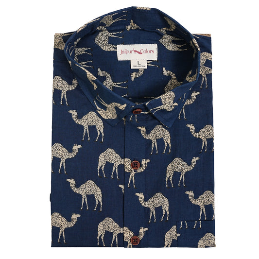 Wild Blues with White Camels Half-Sleeves Shirt