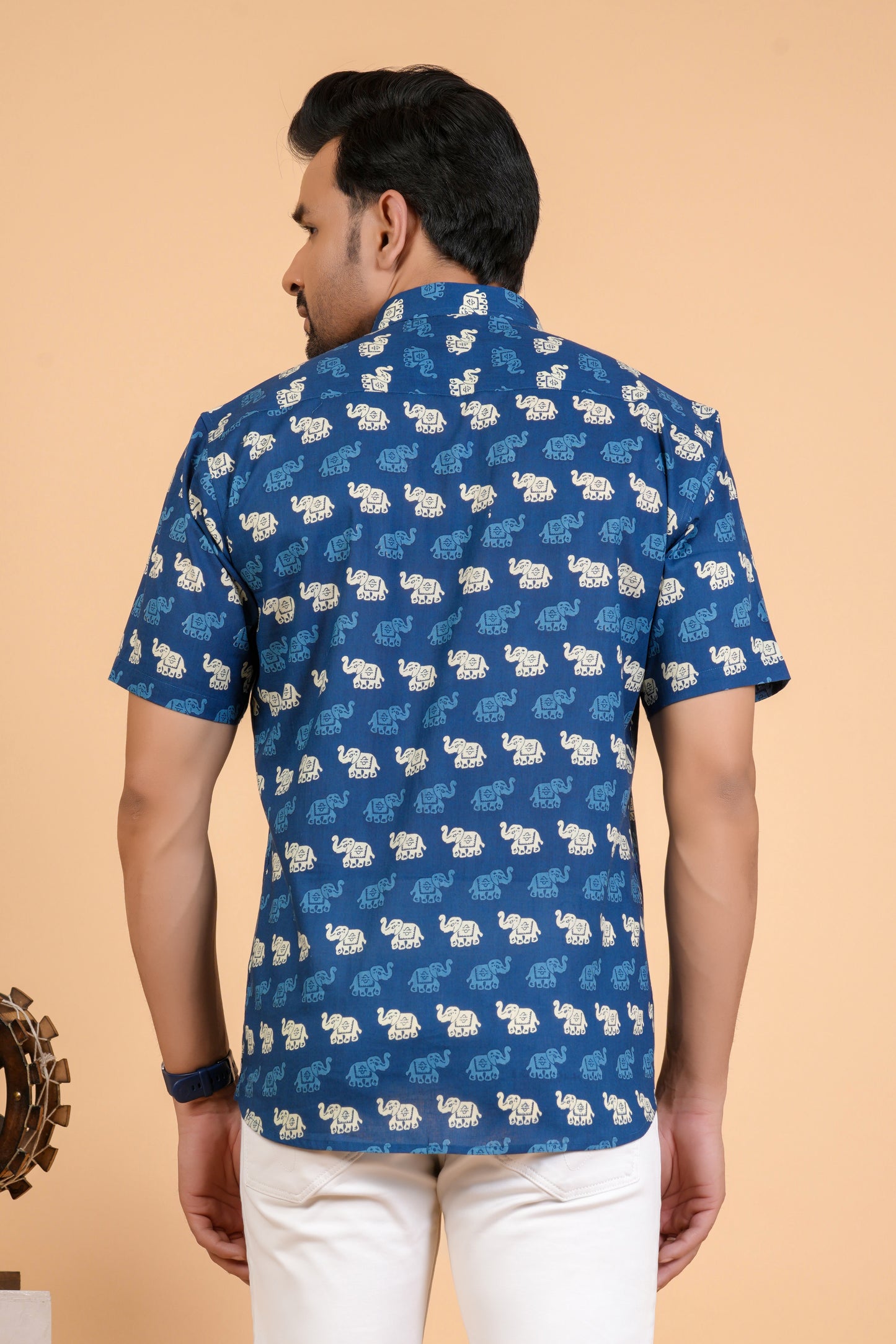 Ethnic Elephant Motif Cotton Half Sleeve Shirt For Men