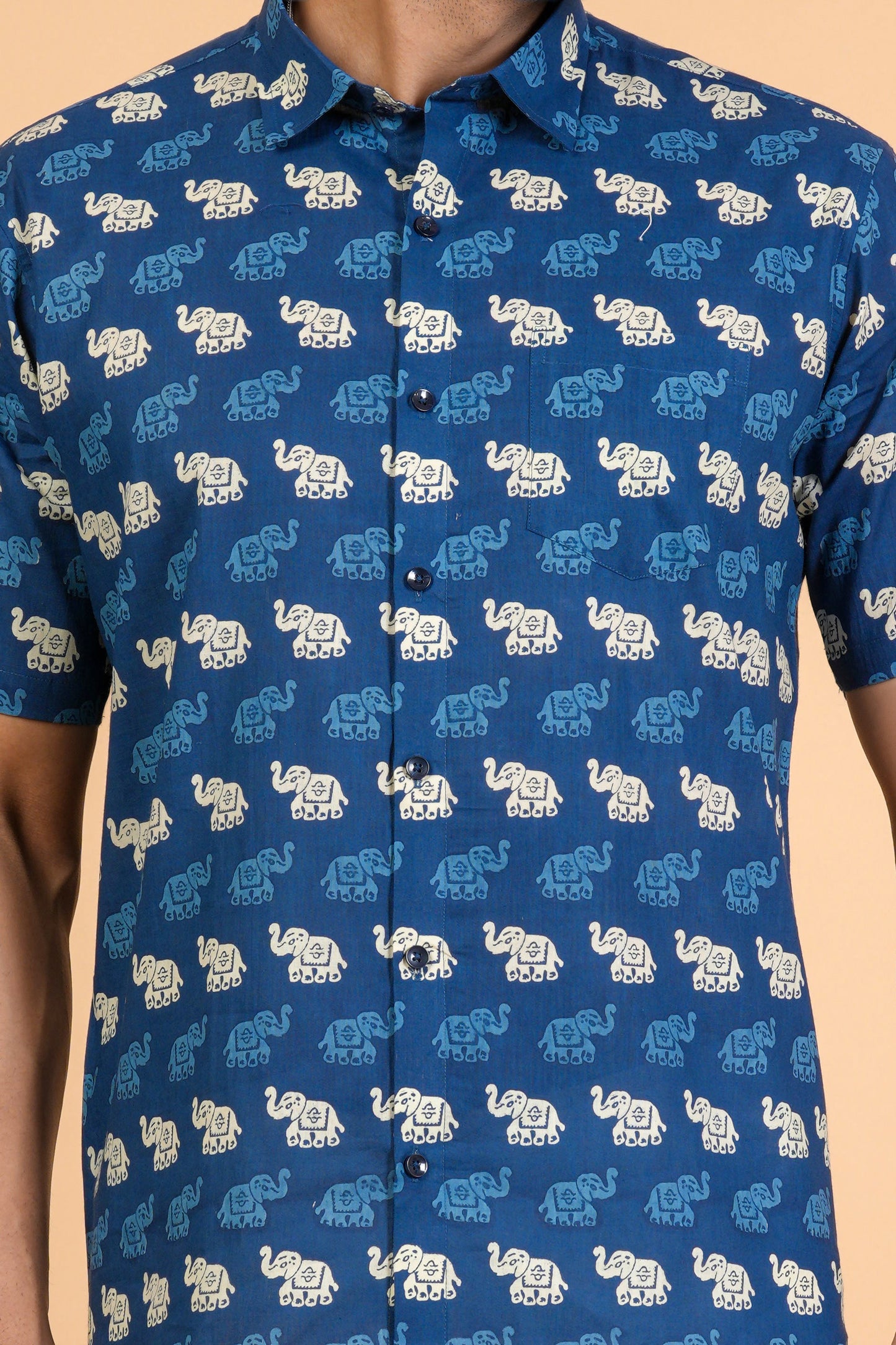 Ethnic Elephant Motif Cotton Half Sleeve Shirt For Men