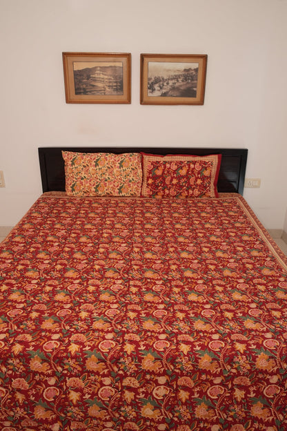 Rich Maroon All-Over Jaal Handblock Cotton Bedcover