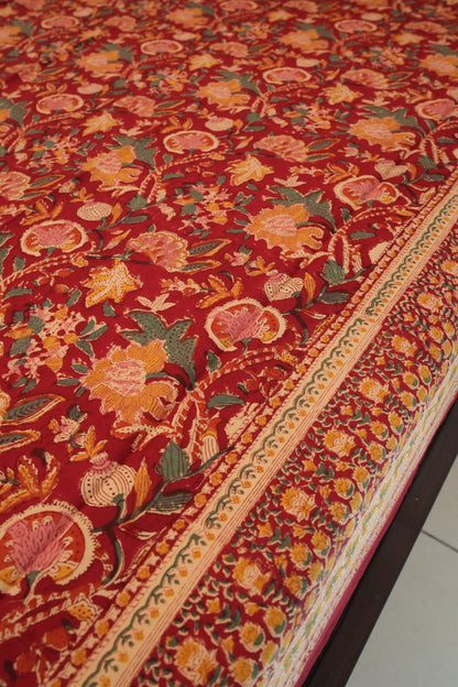 Rich Maroon All-Over Jaal Handblock Cotton Bedcover