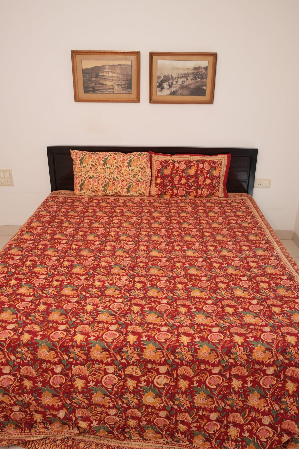 Rich Maroon All-Over Jaal Handblock Cotton Bedcover