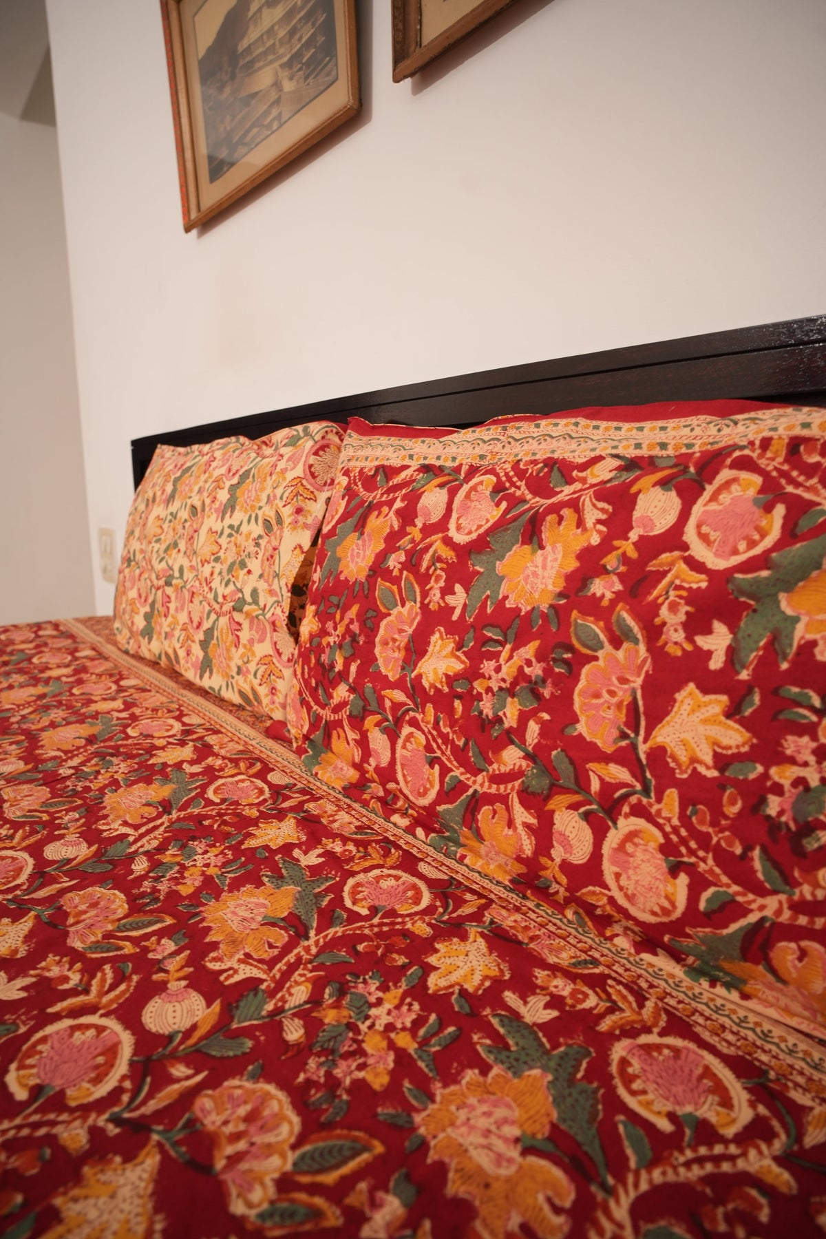 Rich Maroon All-Over Jaal Handblock Cotton Bedcover