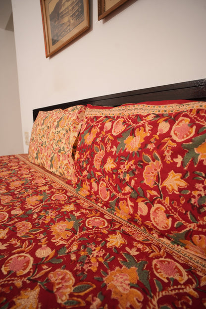 Rich Maroon All-Over Jaal Handblock Cotton Bedcover