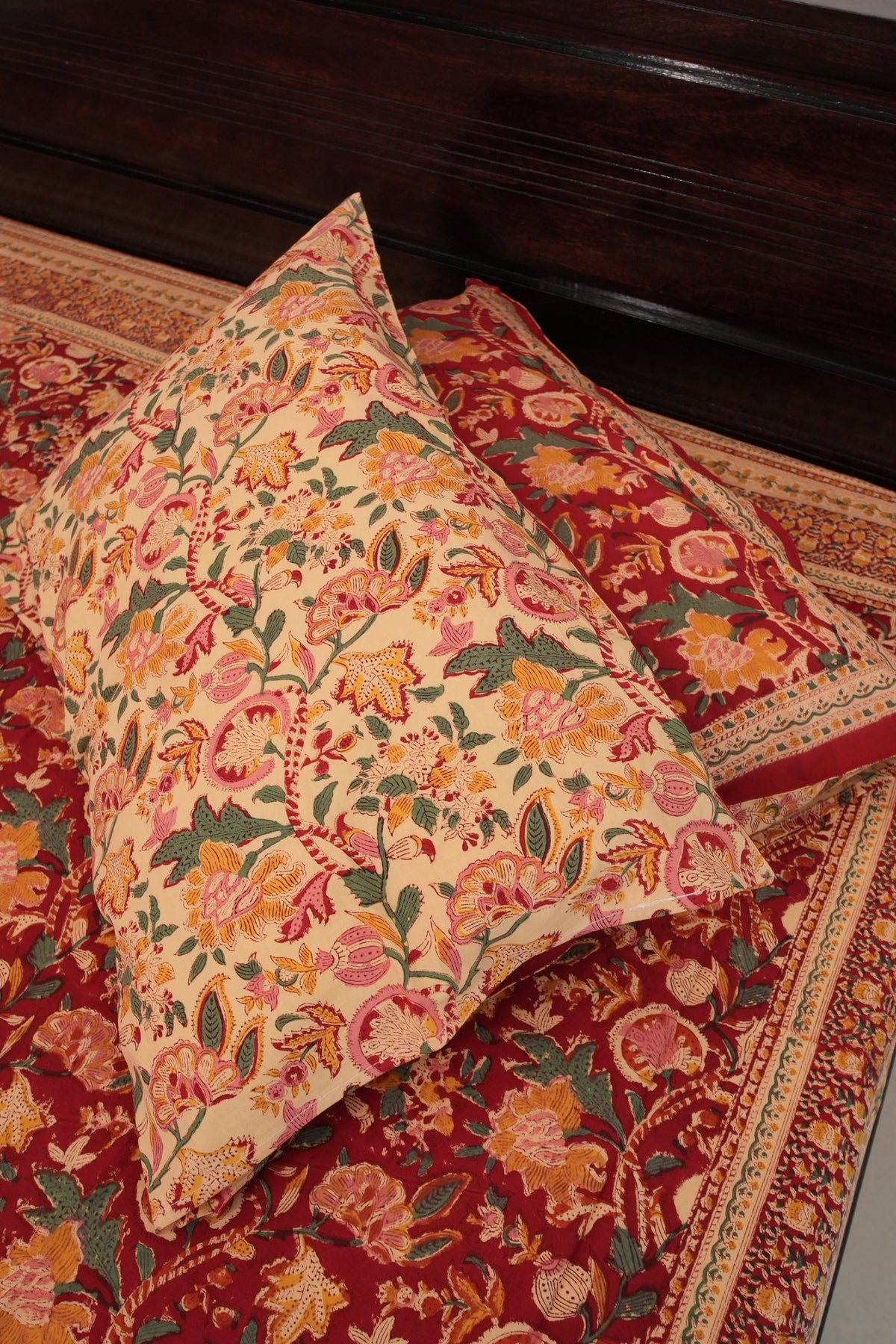 Rich Maroon All-Over Jaal Handblock Cotton Bedcover
