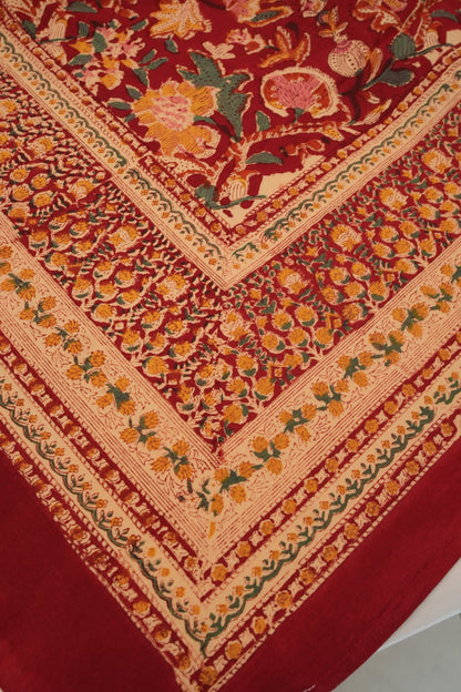 Rich Maroon All-Over Jaal Handblock Cotton Bedcover