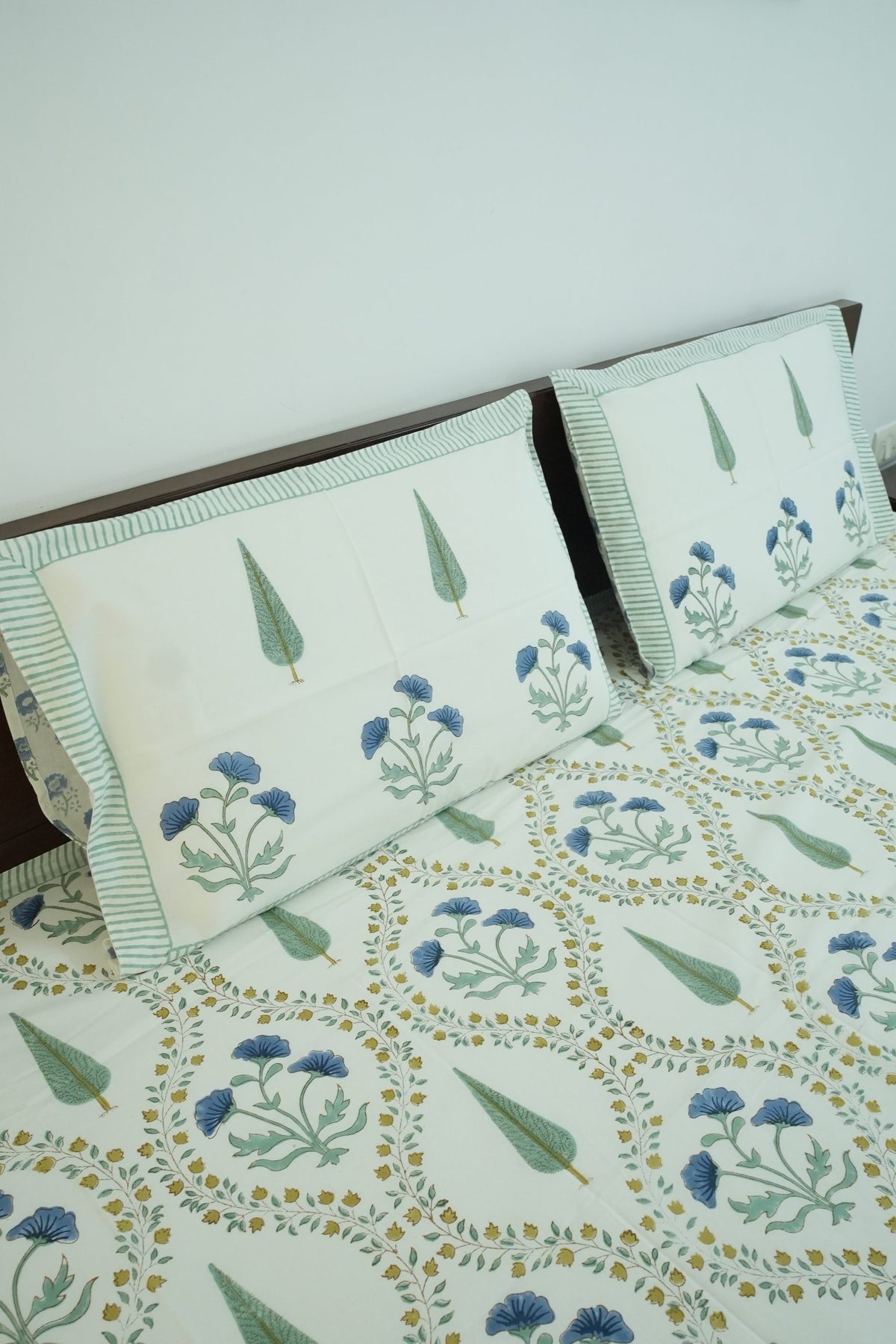 Turquoise Blue & Green Jaal Handblock Cotton Bedcover