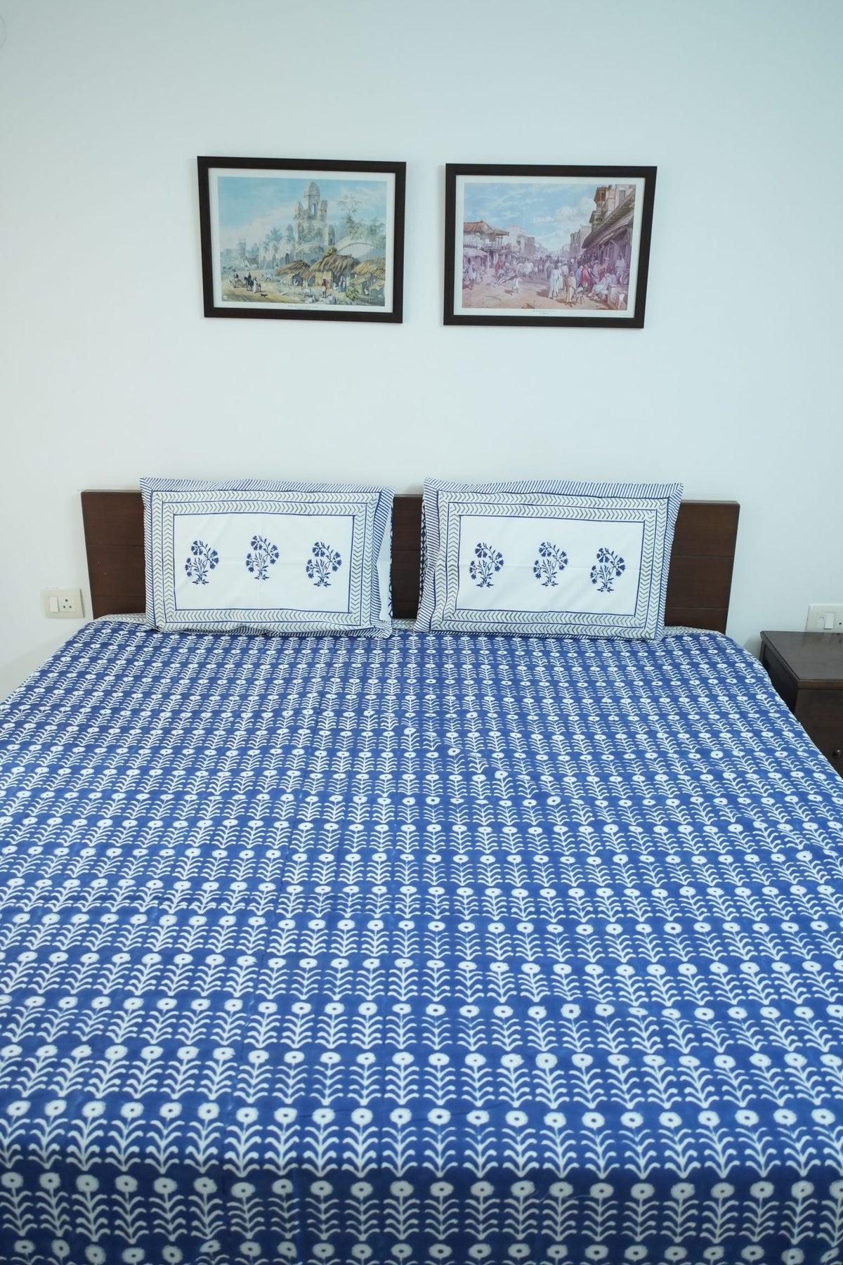 Dark Blue Handblock Cotton Percale 300 TC Bedsheet