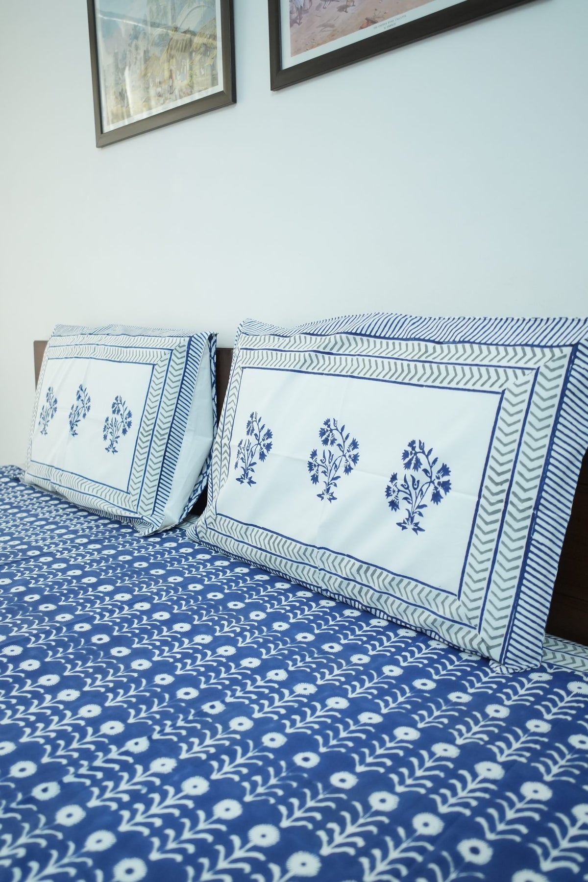 Dark Blue Handblock Cotton Percale 300 TC Bedsheet