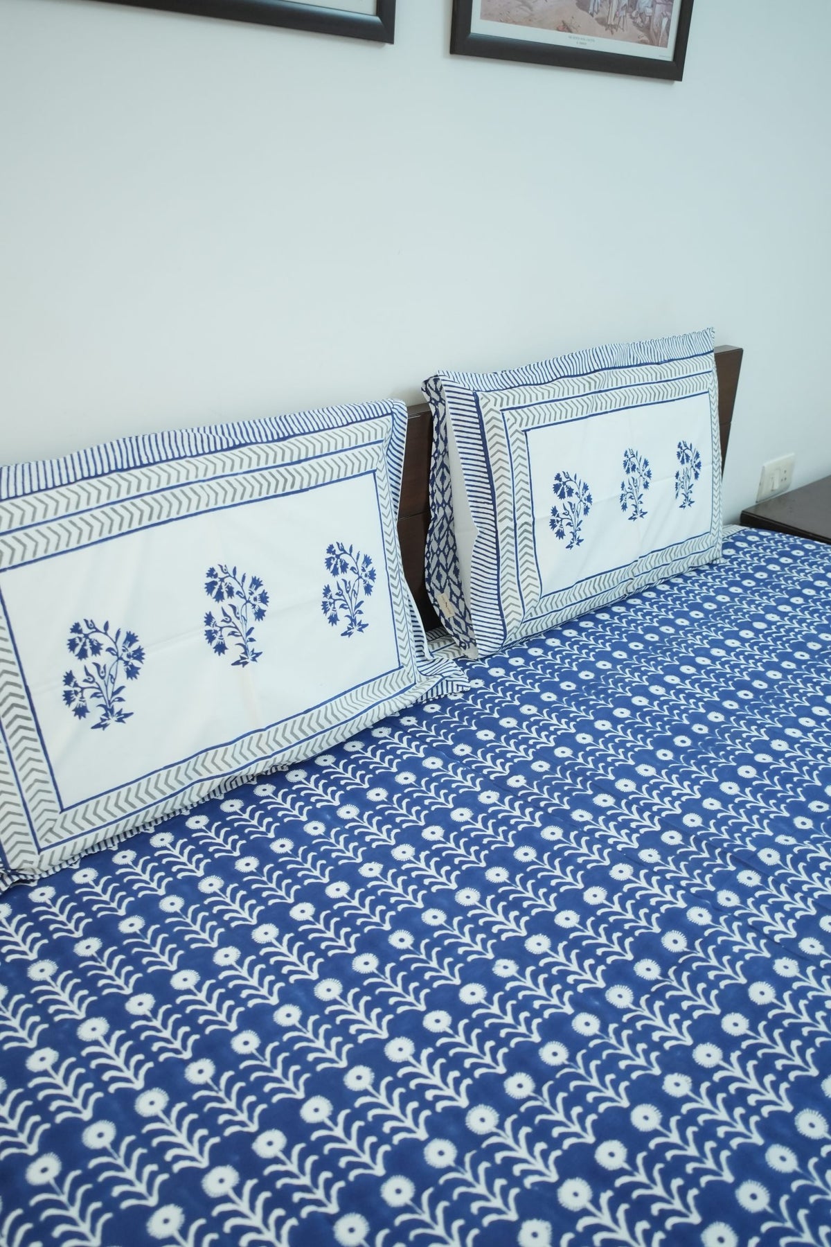 Dark Blue Handblock Cotton Percale 300 TC Bedsheet