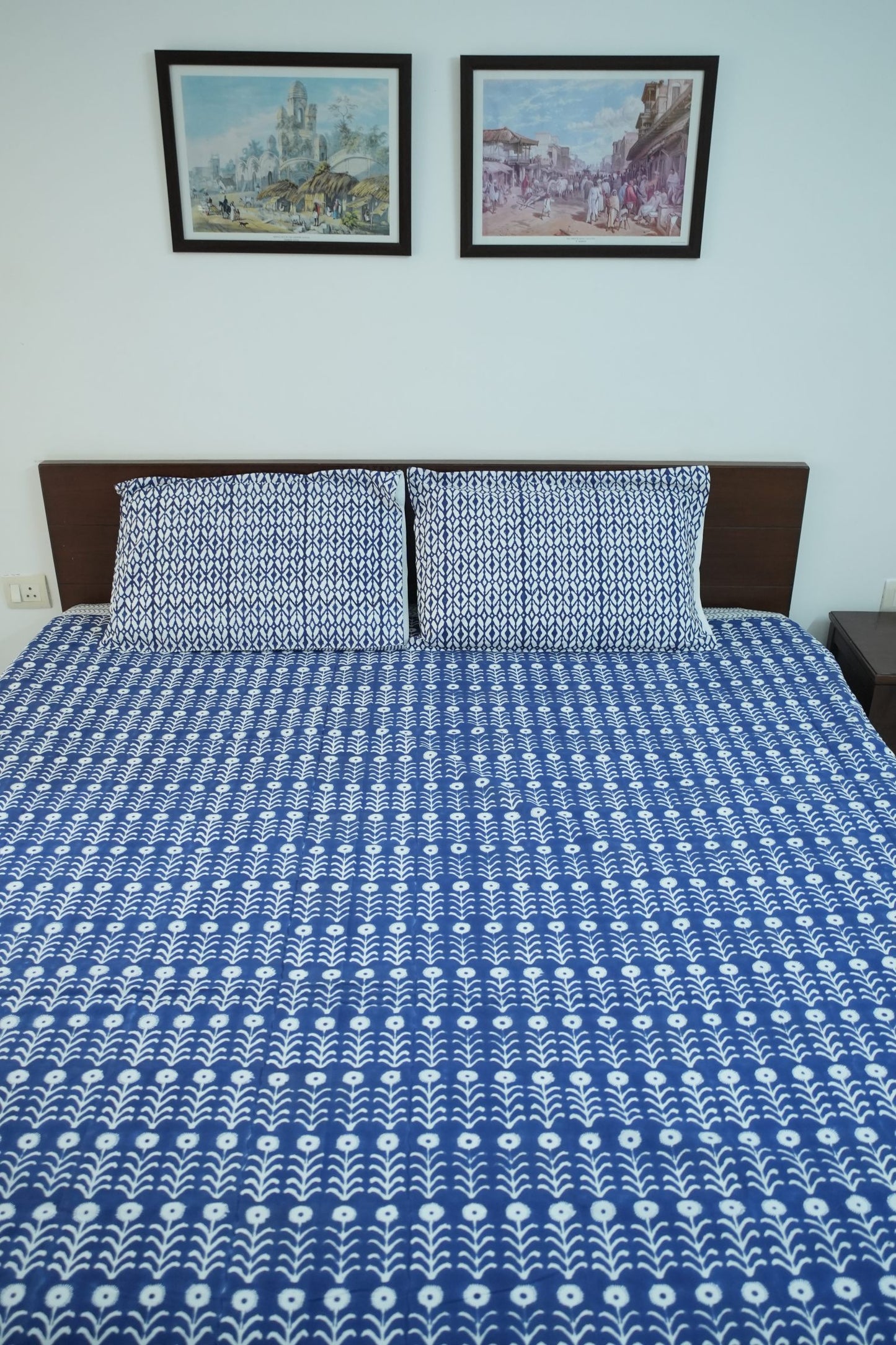 Dark Blue Handblock Cotton Percale 300 TC Bedsheet