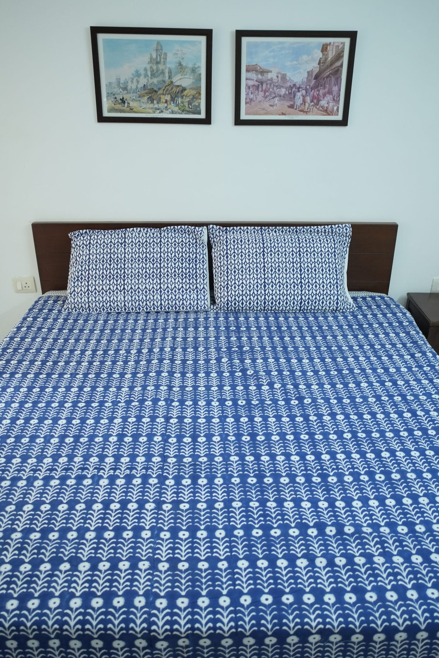 Dark Blue Handblock Cotton Percale 300 TC Bedsheet