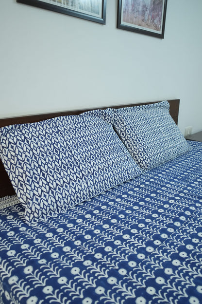 Dark Blue Handblock Cotton Percale 300 TC Bedsheet
