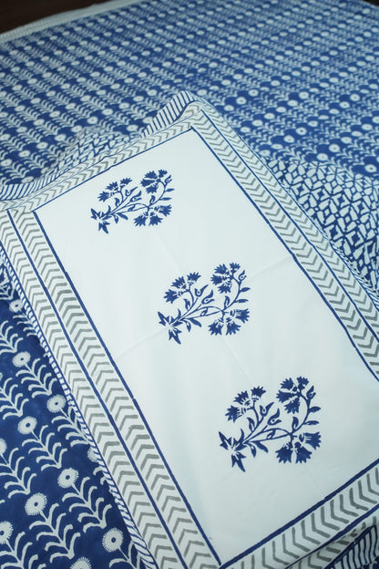 Dark Blue Handblock Cotton Percale 300 TC Bedsheet