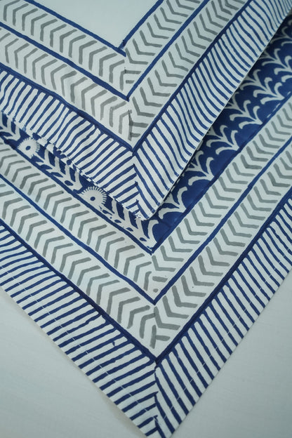 Dark Blue Handblock Cotton Percale 300 TC Bedsheet