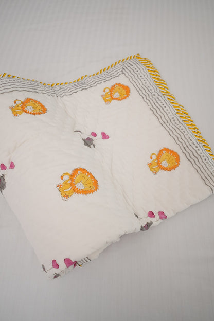 Lion & Balloon Hand Block Printed Kids Quilt