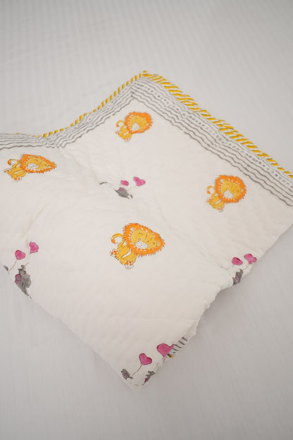 Lion & Balloon Hand Block Printed Kids Quilt
