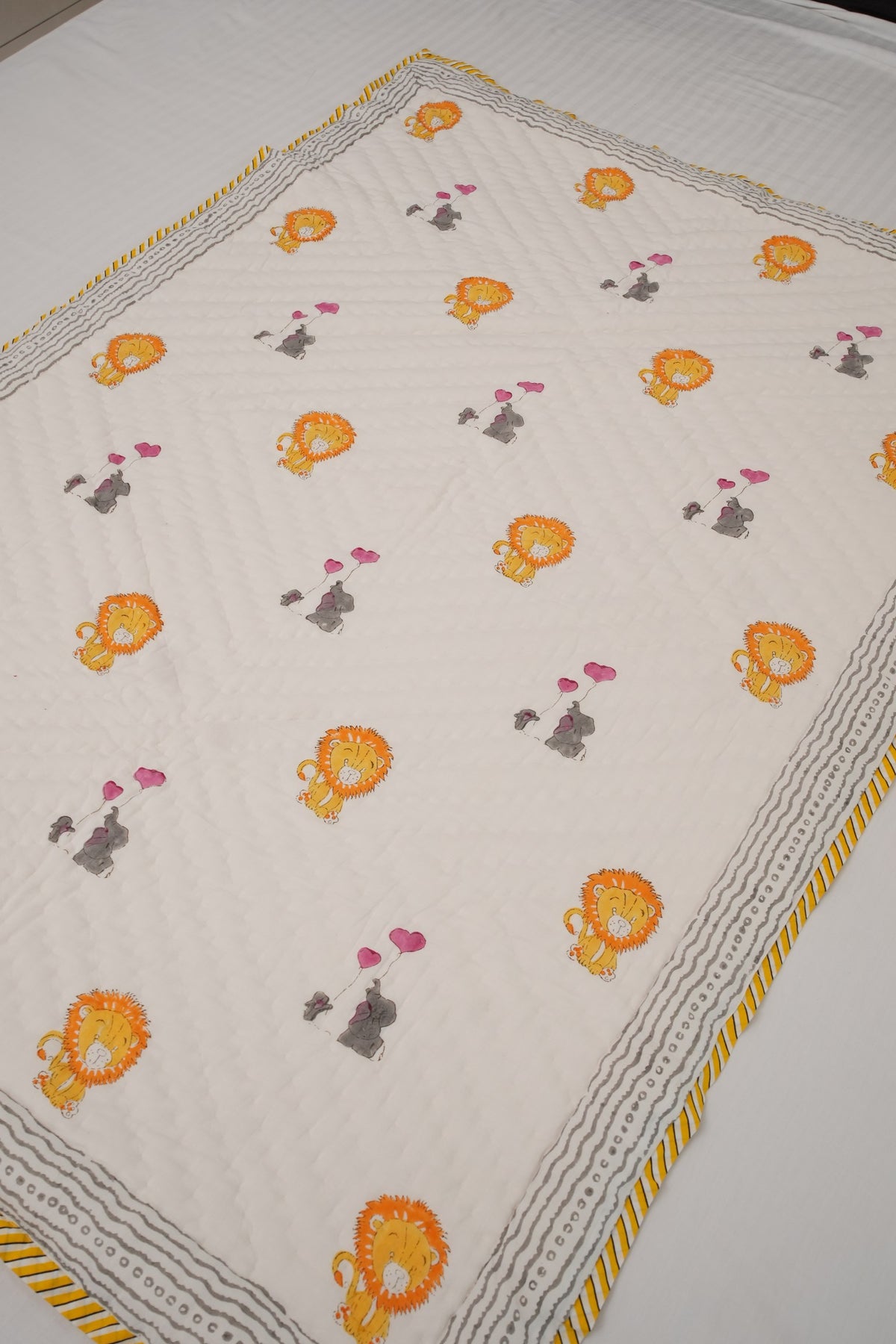 Lion & Balloon Hand Block Printed Kids Quilt