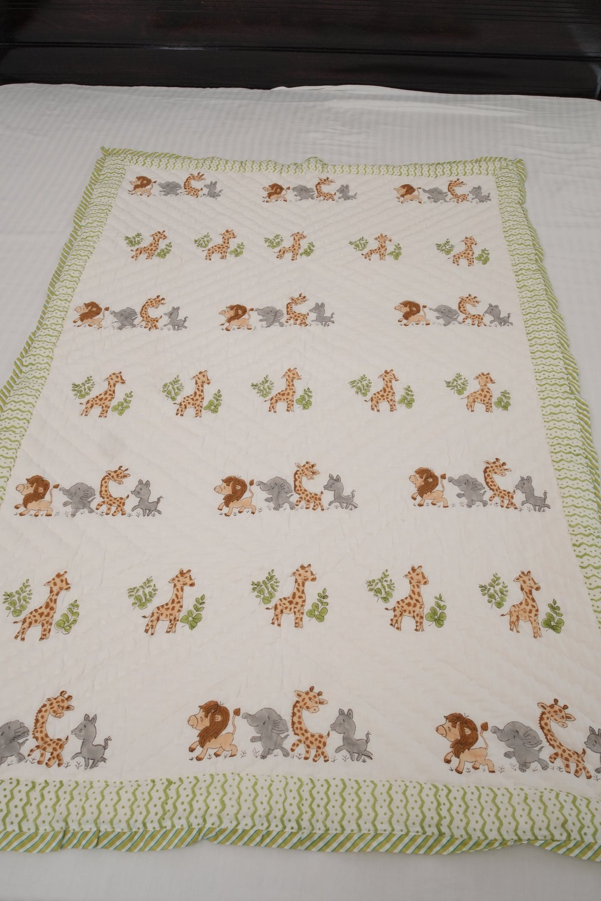 Lion Elephant & Giraffe Hand Block Printed Kids Quilt