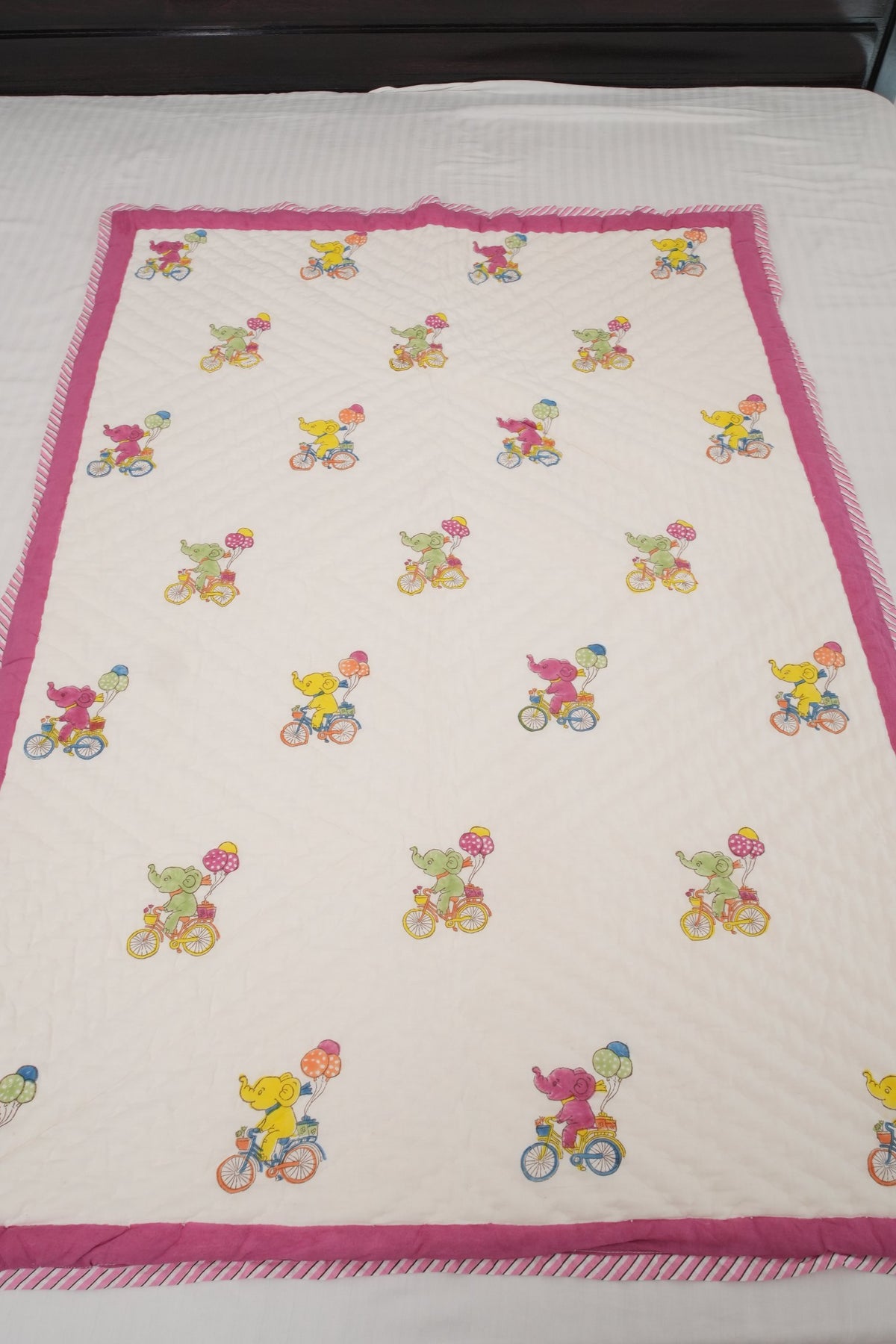 Elephant & Balloon Hand Block Printed Kids Quilt