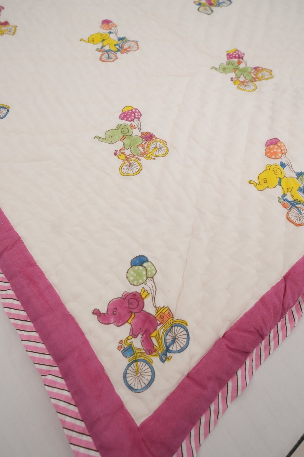 Elephant & Balloon Hand Block Printed Kids Quilt