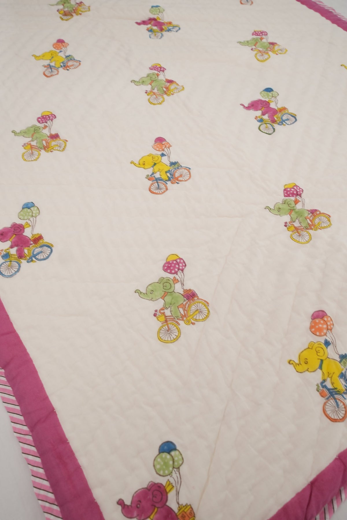 Elephant & Balloon Hand Block Printed Kids Quilt
