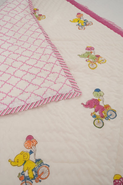 Elephant & Balloon Hand Block Printed Kids Quilt