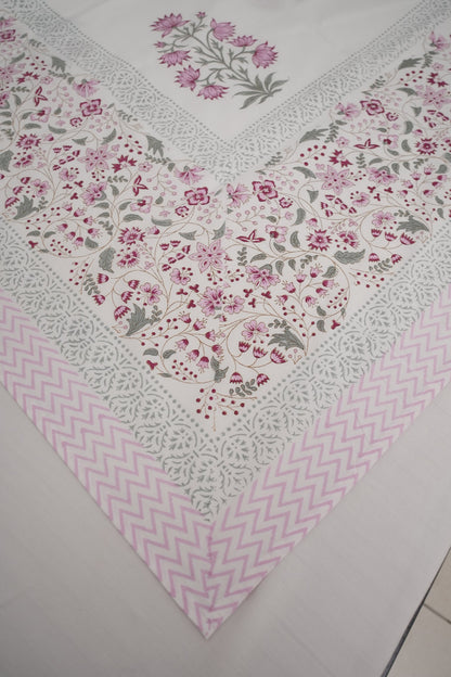 Light Pink Floral Handblock Cotton Percale 300 TC Bedsheet