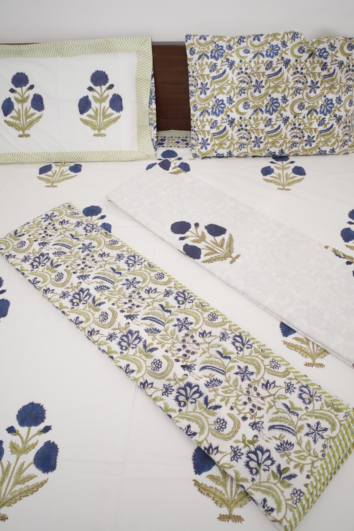 Blue Poppy Handblock Cotton Percale 300 TC Bedsheet